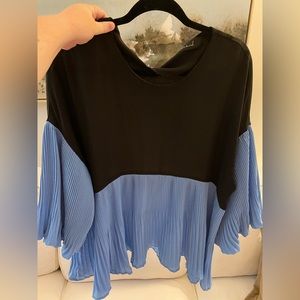 Chicwish Size Large Blue and Black Flouncy Blouse